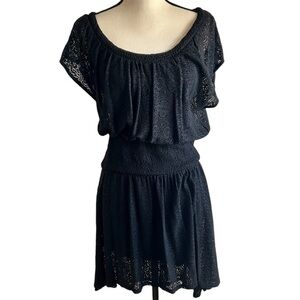 Anthropologie Dress Black Smocked Crochet Full Skirt Leifnotes Brand size Small